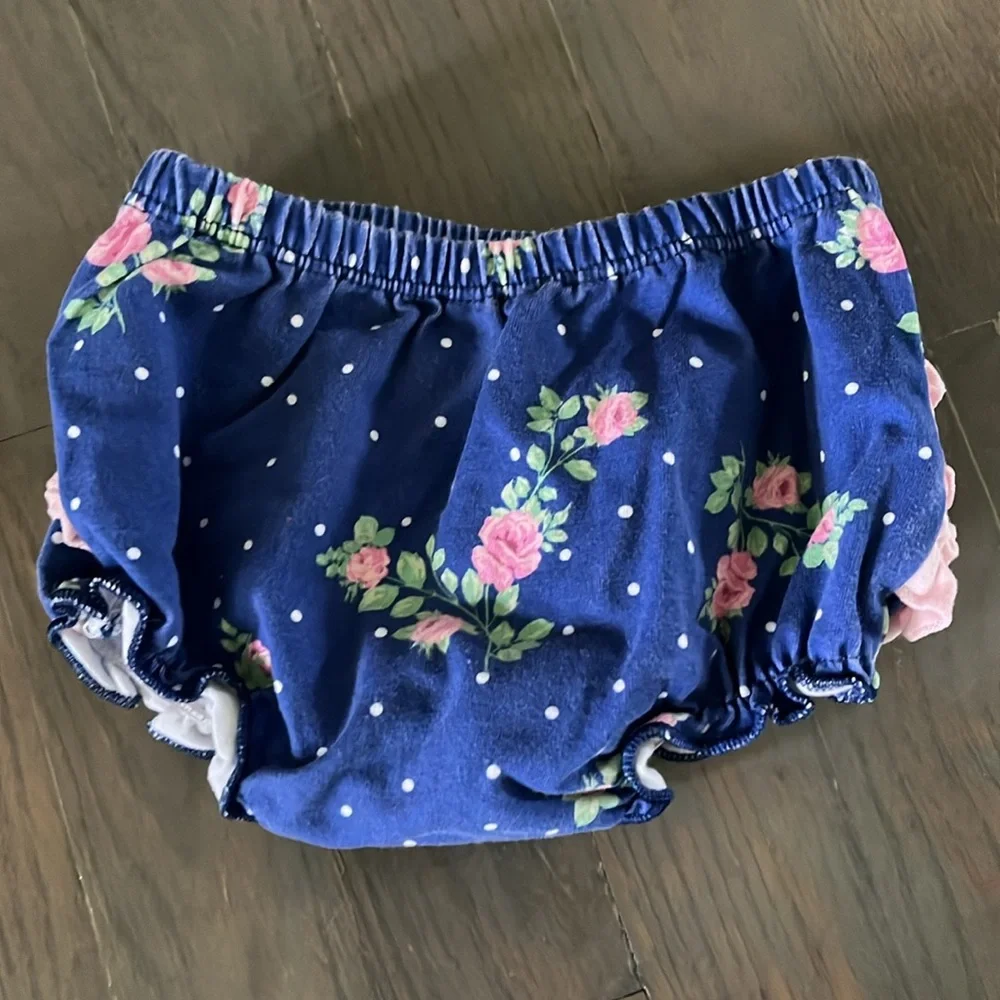 Ruffle Butts Navy and Pink Floral Diaper Cover